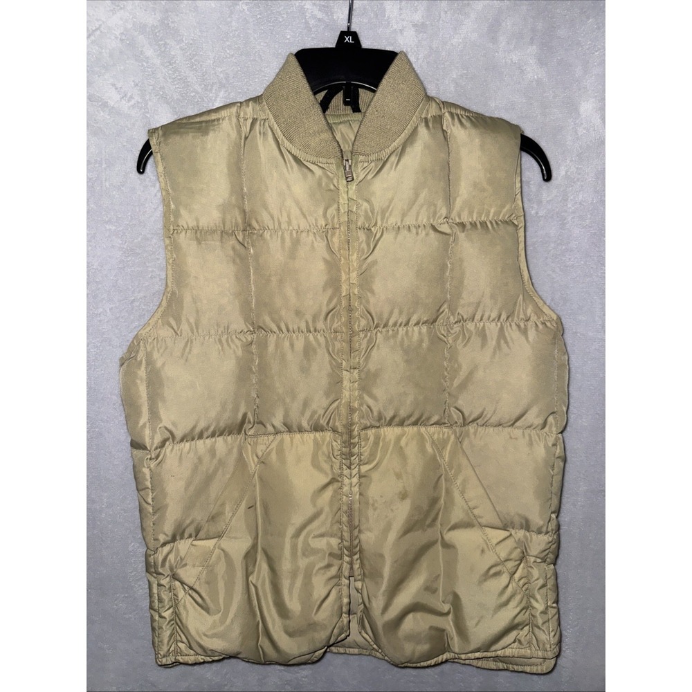 Vintage Eddie Bauer Vest Mens 36 Tan Goose Down Puffer Quilted Full Zip 0750